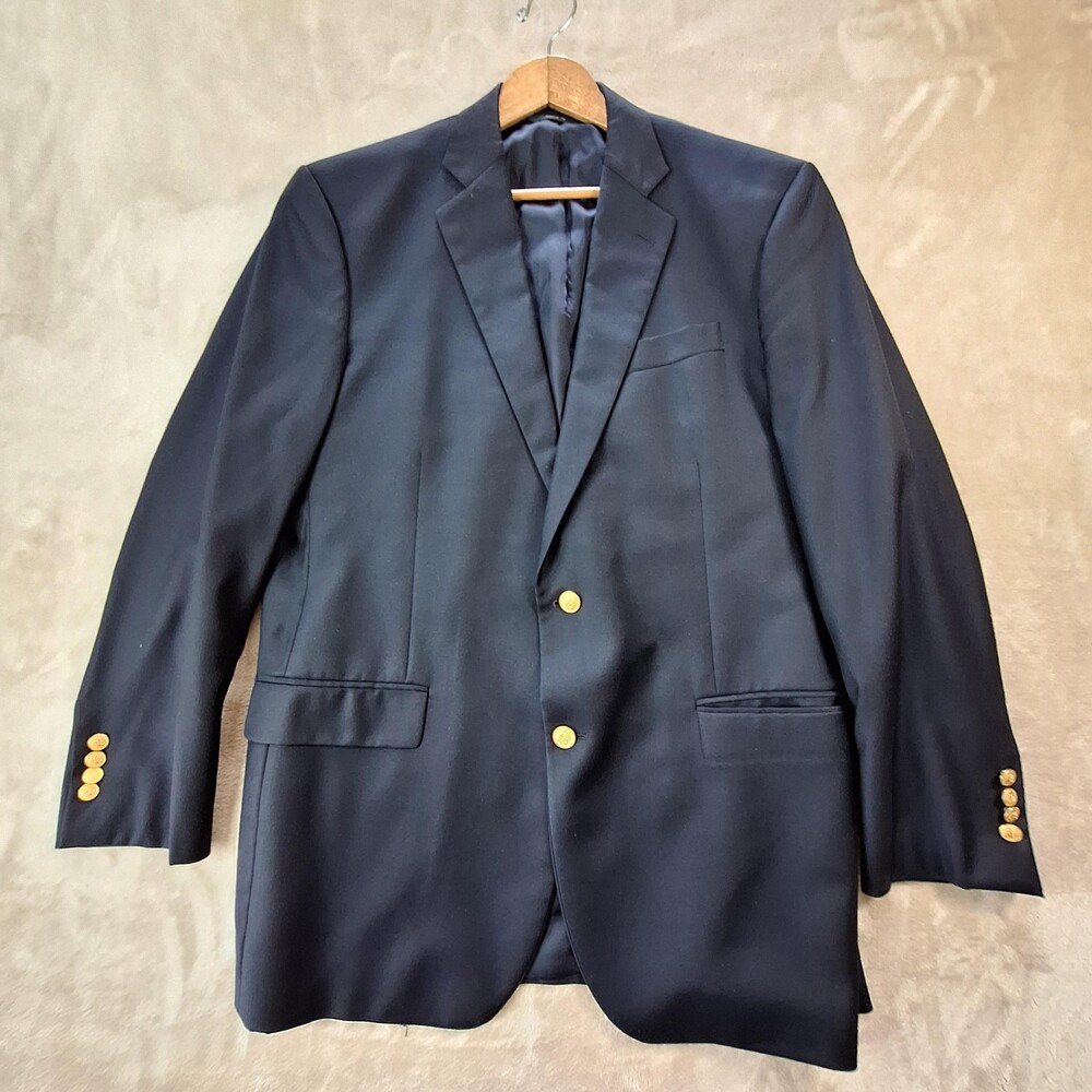 Brooks Brothers Blazer Mens 44 Blue Country Club Wool Saxxon 2 Btn Gold Buttons